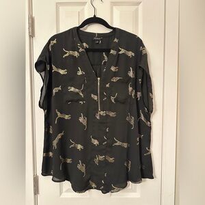 Black Leopard Print Women's Top